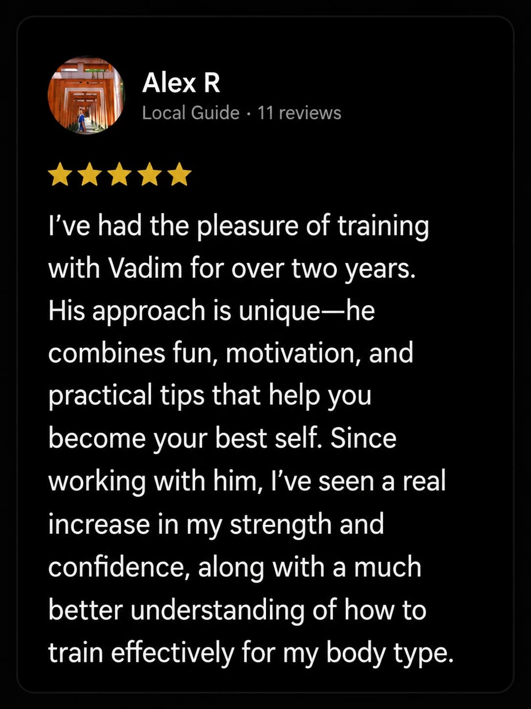 Client feedback from previous coaching by Alex R